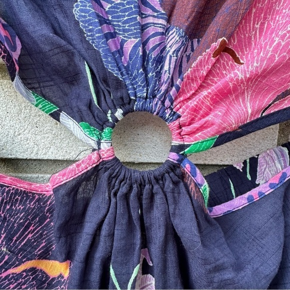 Anthropologie Maeve Cut-Out Maxi Dress Navy Blue Floral Print - Picture 6 of 14